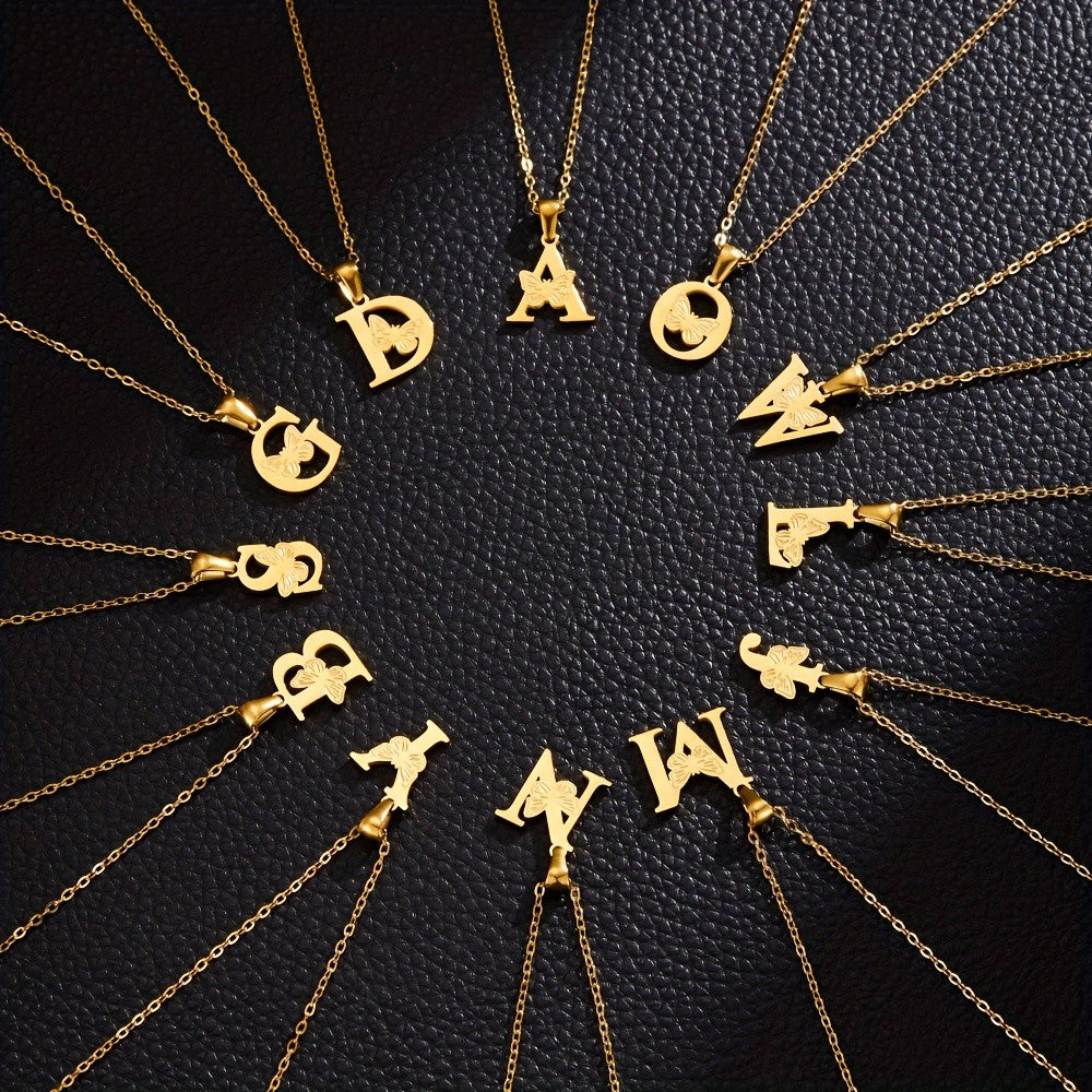 14k Dainty Butterfly Initial Necklace