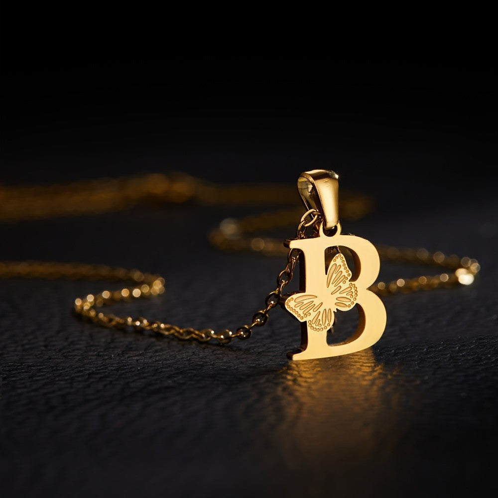 14k Dainty Butterfly Initial Necklace