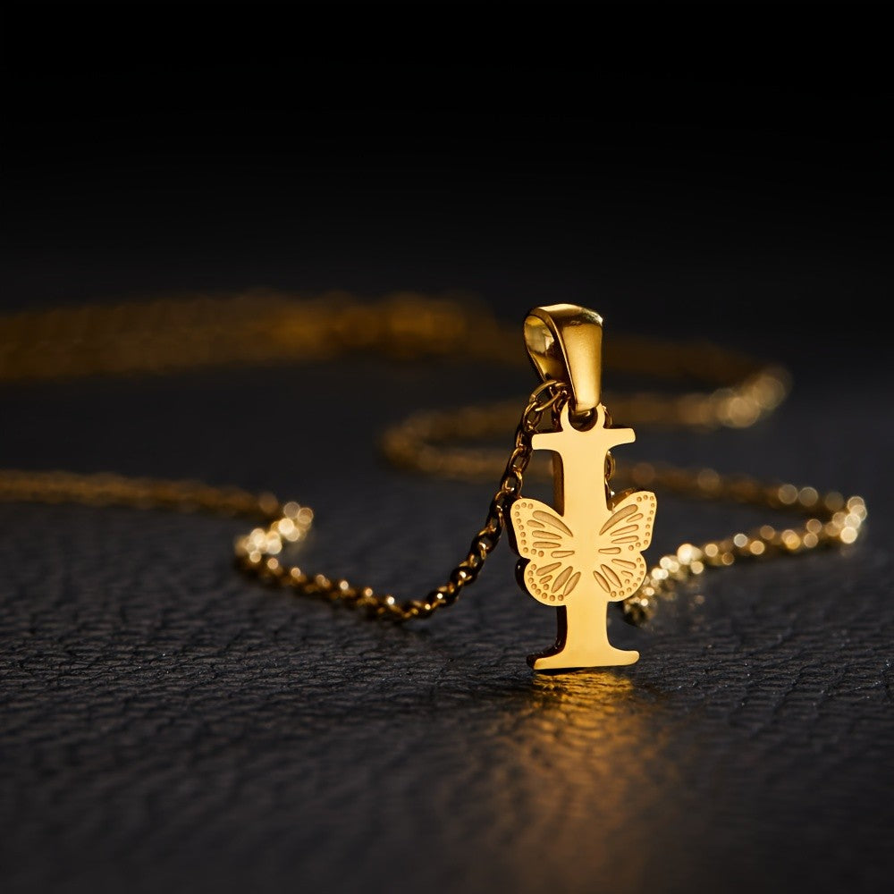 14k Dainty Butterfly Initial Necklace