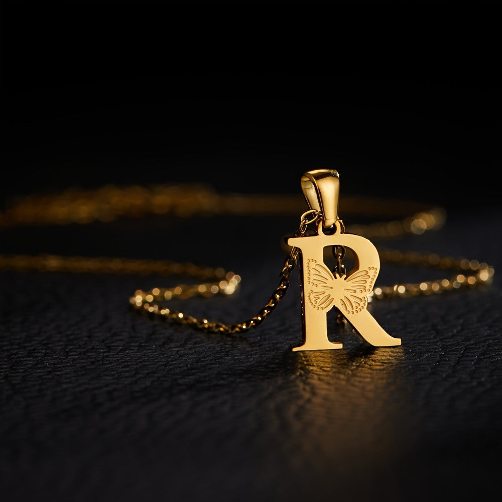 14k Dainty Butterfly Initial Necklace