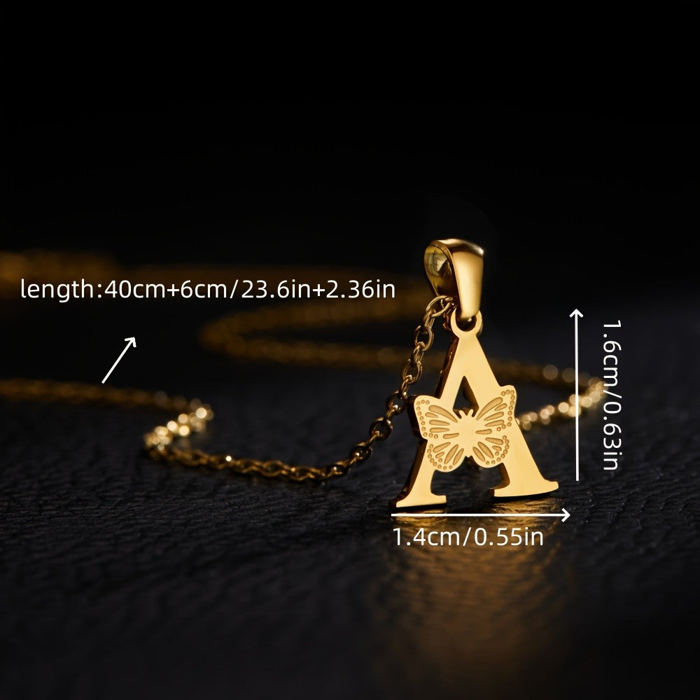 14k Dainty Butterfly Initial Necklace