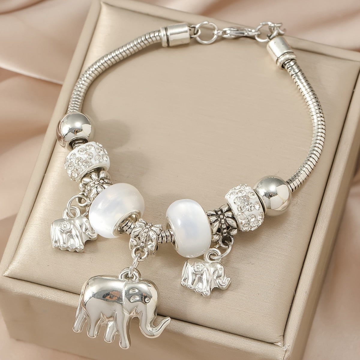 Classy Elephant Pearl Charm Bracelet