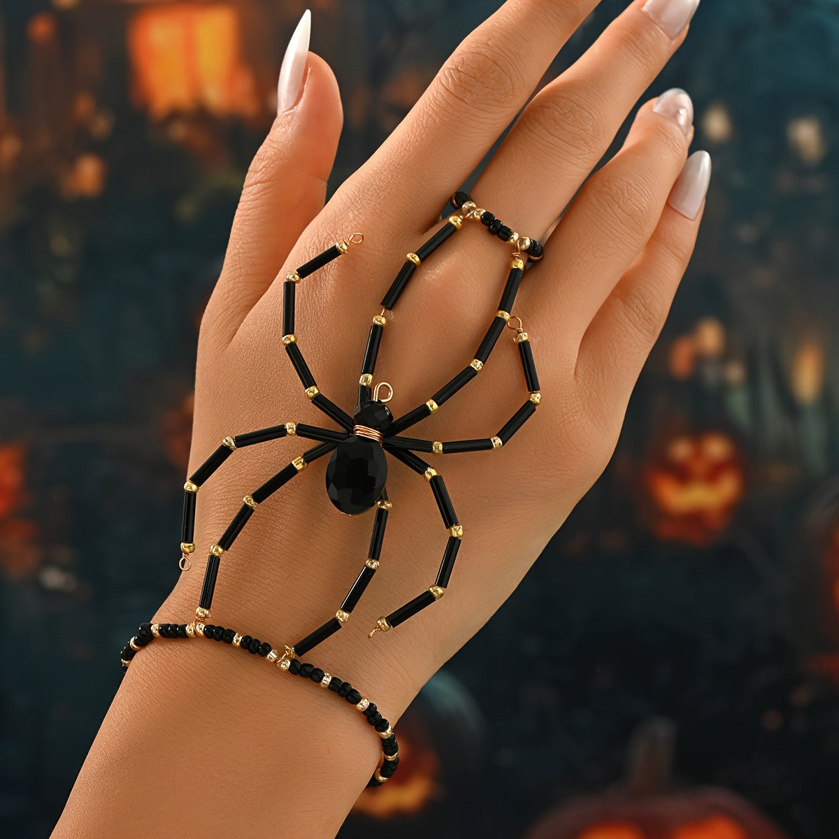 Gothic Beaded Spider Ring Bracelet