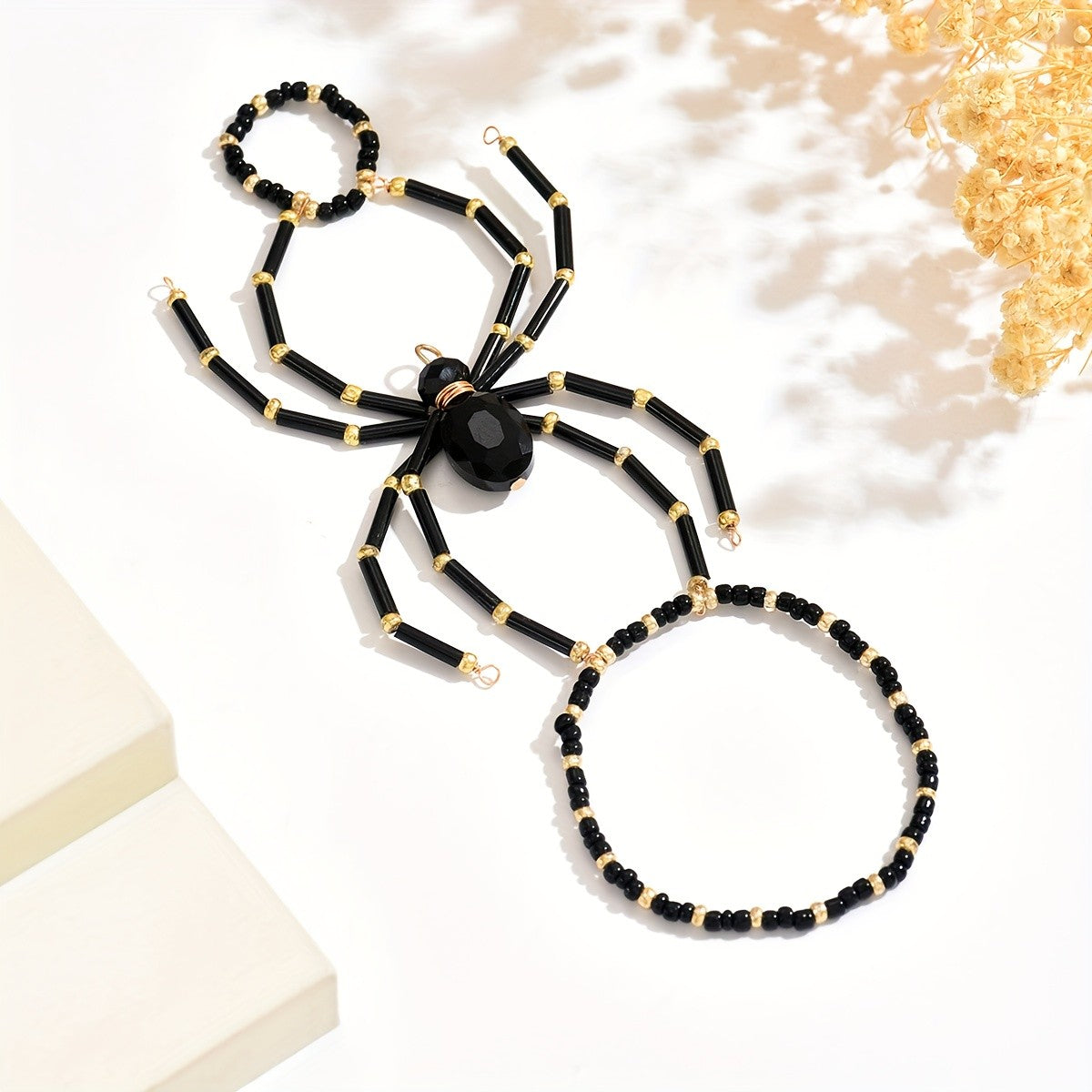 Gothic Beaded Spider Ring Bracelet
