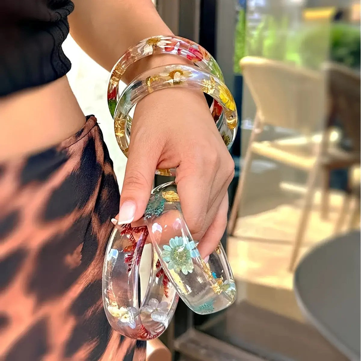 Boho Dried Flower Resin Bracelet