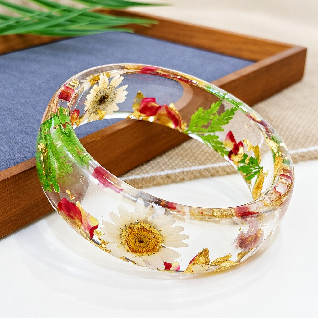 Boho Dried Flower Resin Bracelet