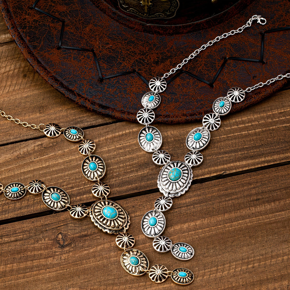 14k Vintage Boho Turquoise Sunburst Y-Necklace