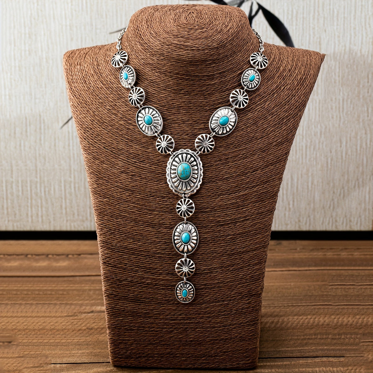14k Vintage Boho Turquoise Sunburst Y-Necklace