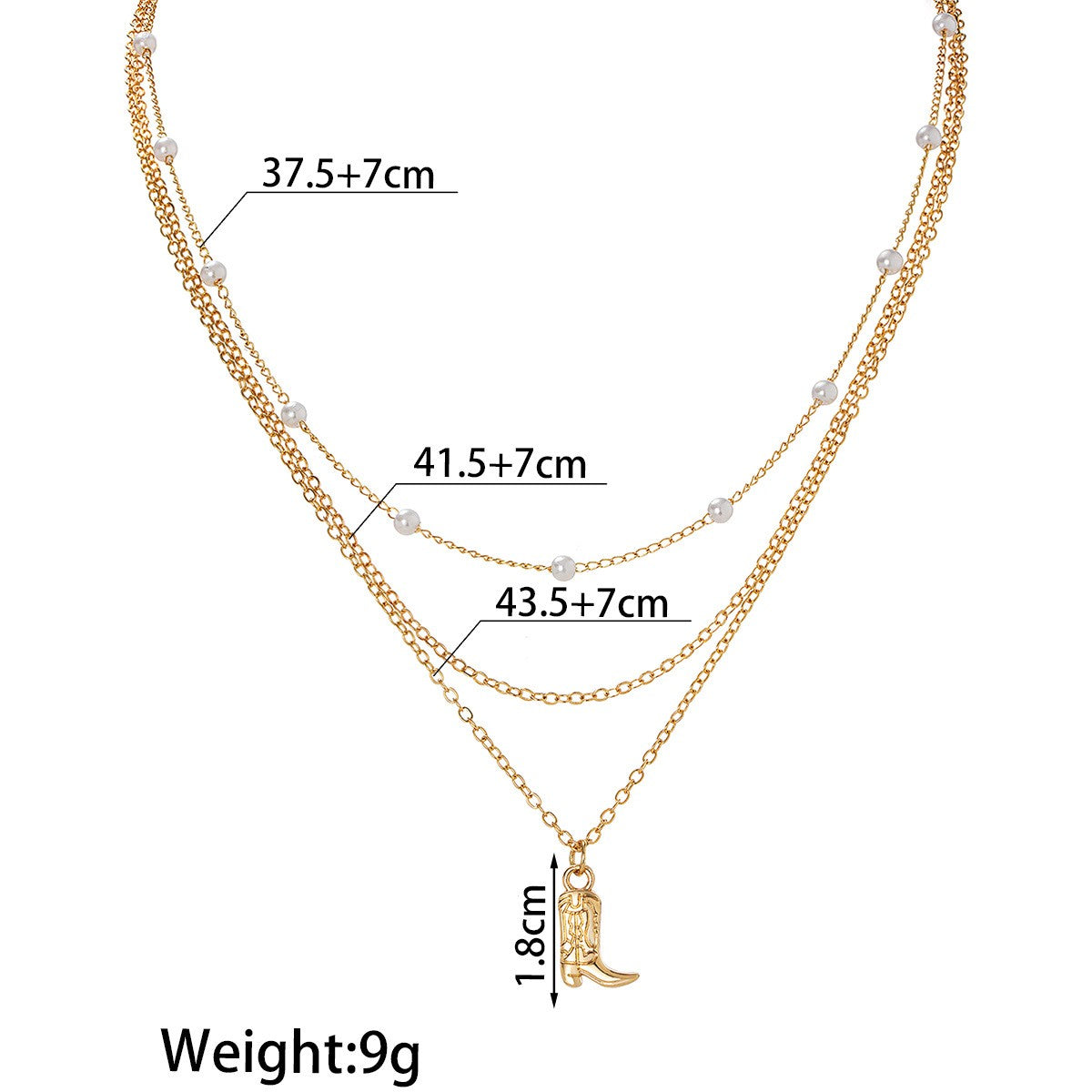 18k Dainty Pearl Layered Cowboy Boot Necklace