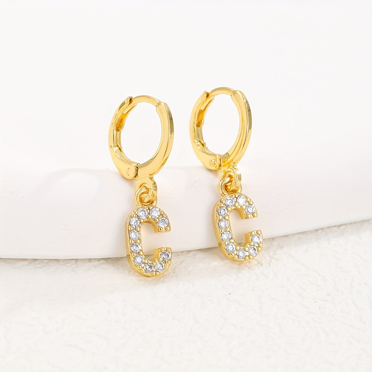18k Dainty Initial Letter Hoop Earrings