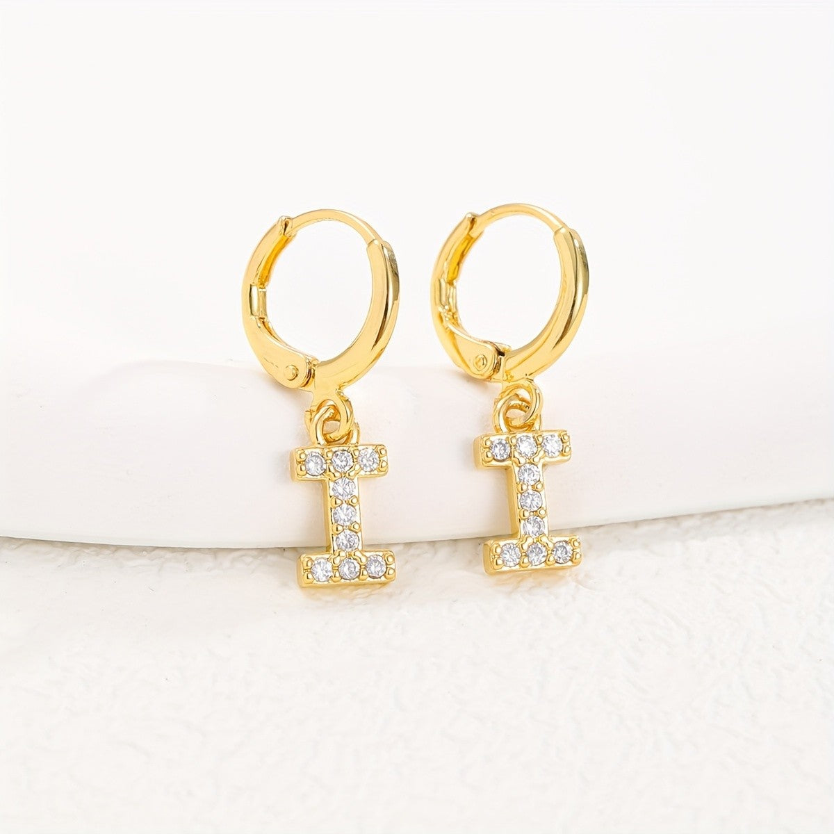 18k Dainty Initial Letter Hoop Earrings