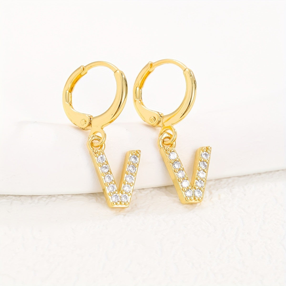 18k Dainty Initial Letter Hoop Earrings