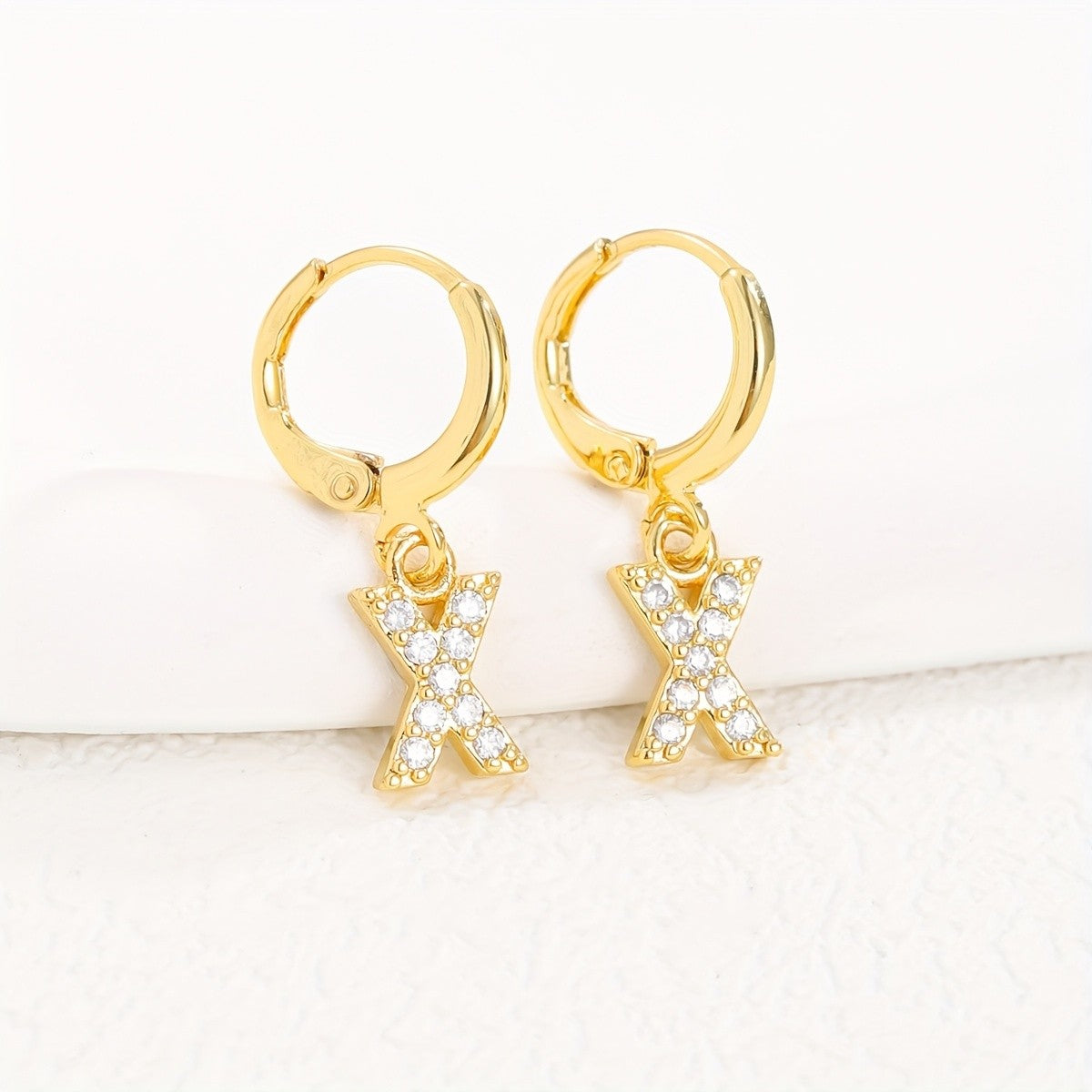 18k Dainty Initial Letter Hoop Earrings