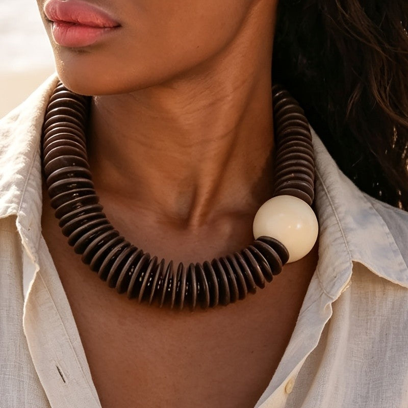 Boho Vintage Ribbed Resin Collar Necklace