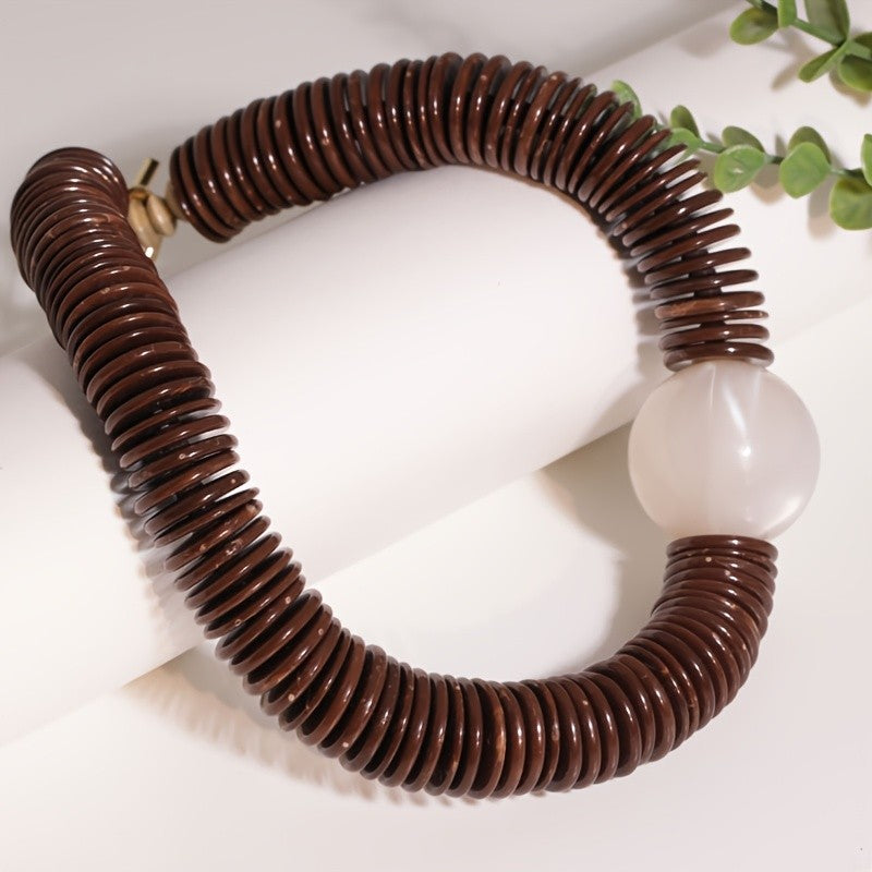 Boho Vintage Ribbed Resin Collar Necklace