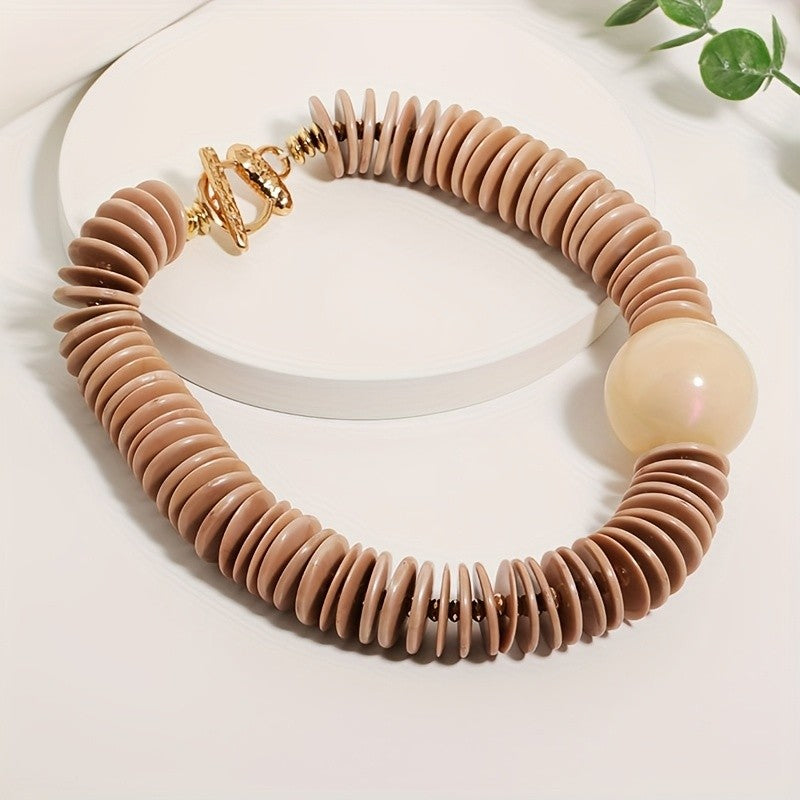 Boho Vintage Ribbed Resin Collar Necklace