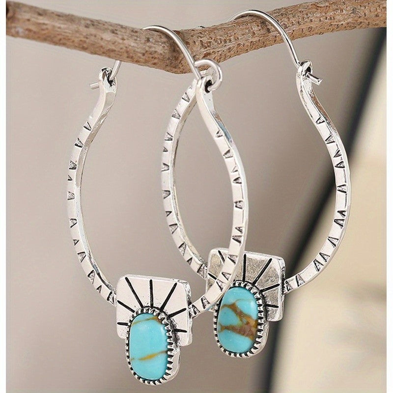 Boho Vintage Turquoise Sunburst Hoop Earrings