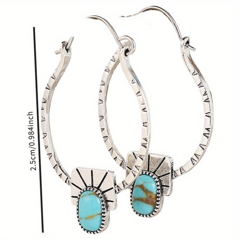 Boho Vintage Turquoise Sunburst Hoop Earrings