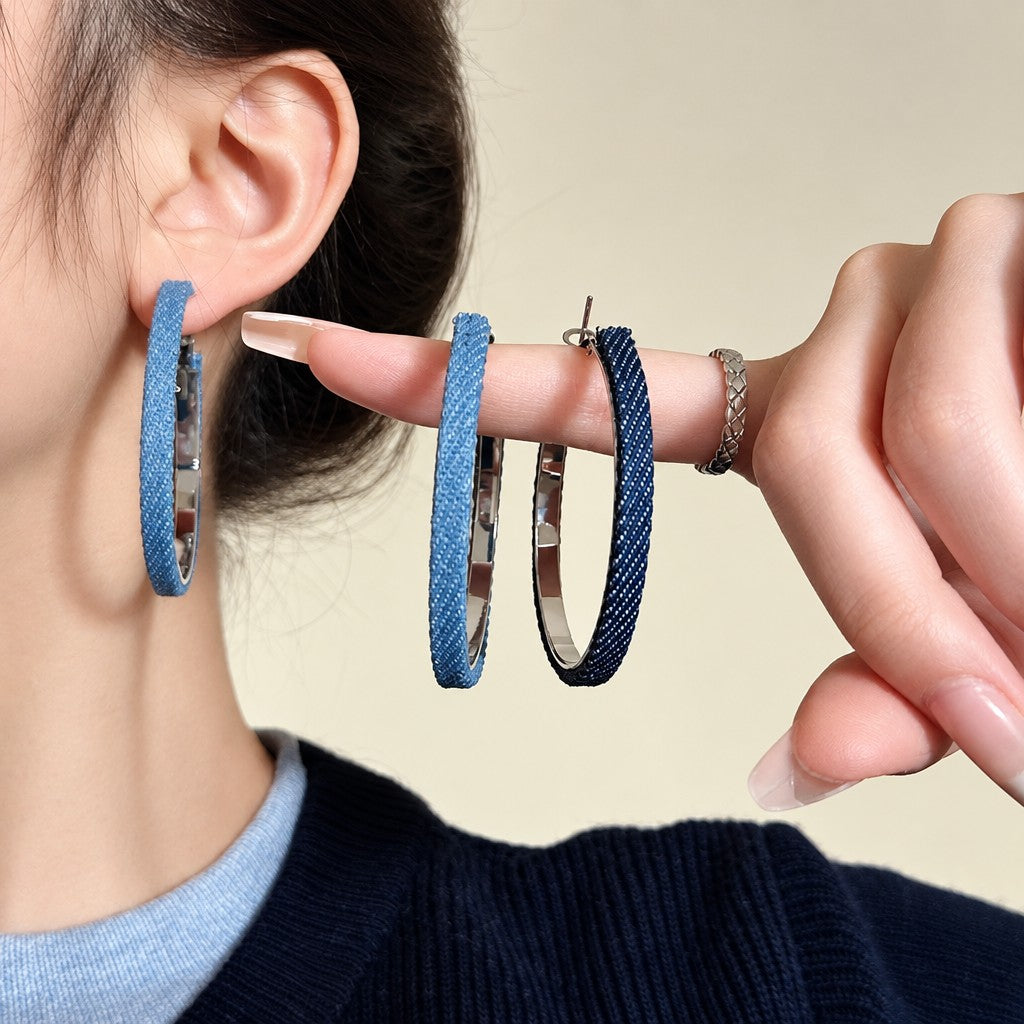 Boho Denim Wrapped Hoop Earrings