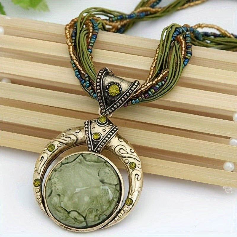 Boho Imitation Jade Statement Necklace