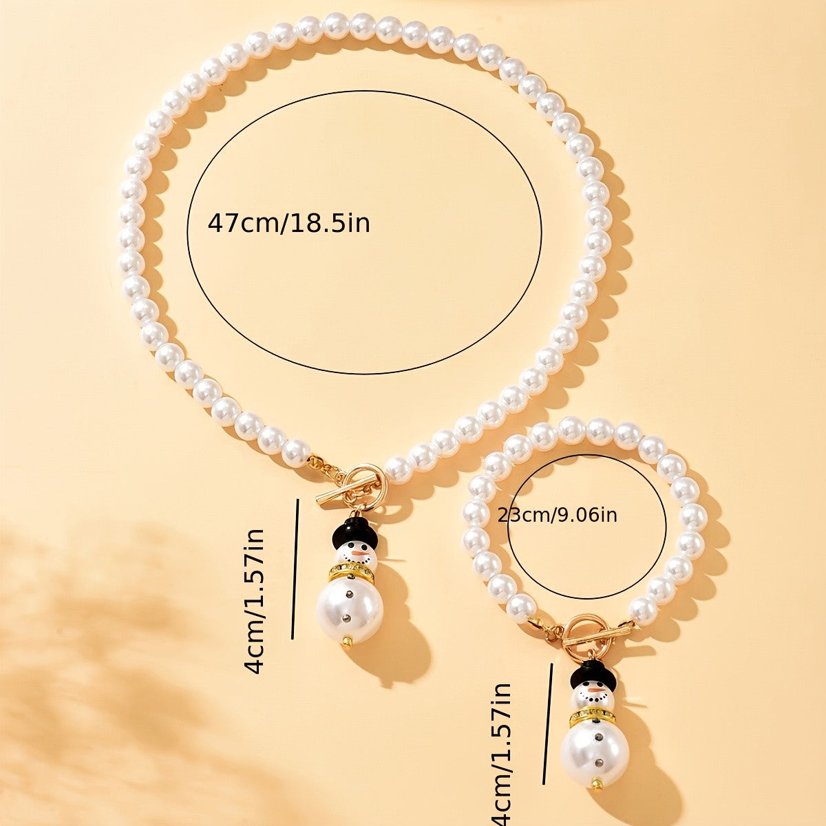 Festive Snowman Pearl Necklace Set