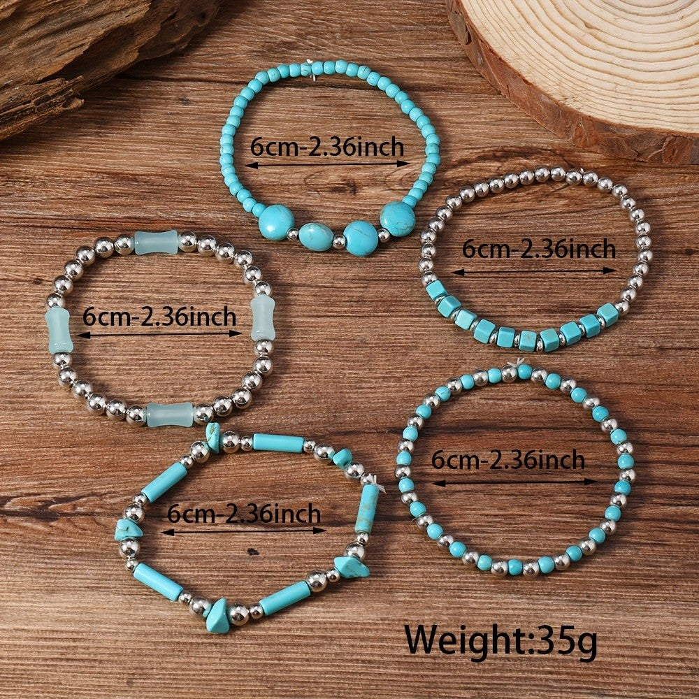 Boho Layered Turquoise Bead Bracelet Set