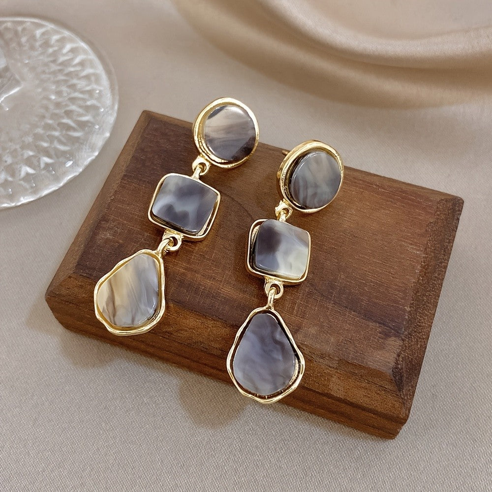 Vintage Marbled Resin Drop Earrings