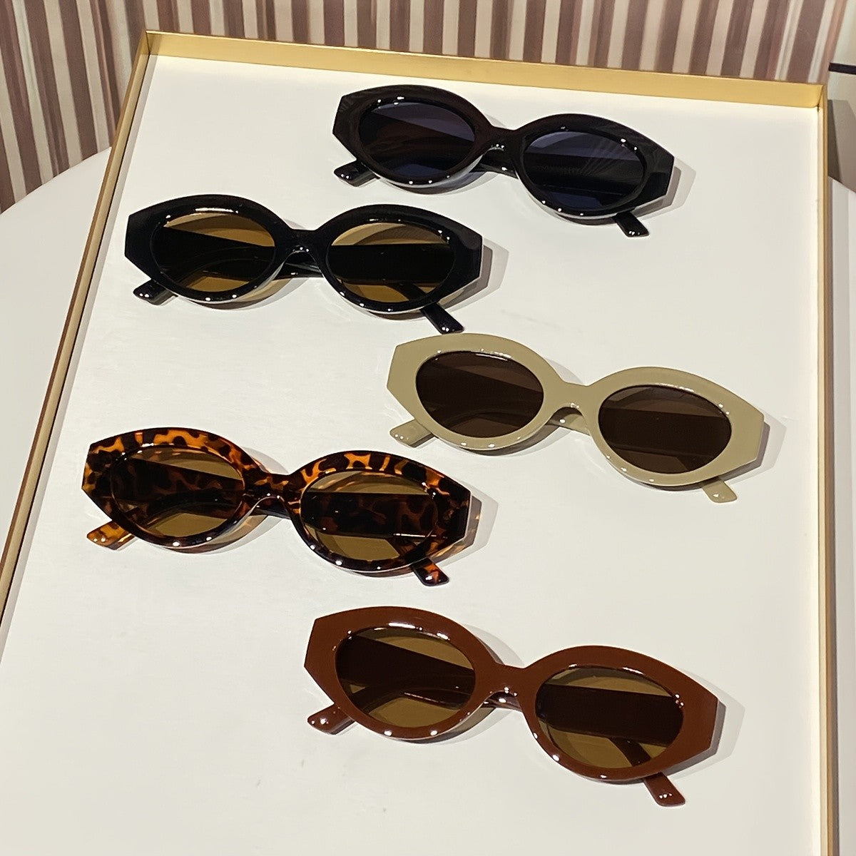 5pc Classy Retro Oval Sunglasses Set