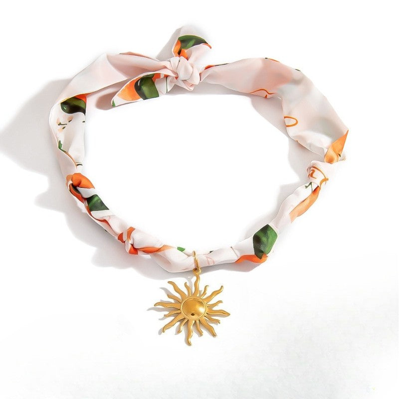 Boho Woven Scarf Nature Motif Necklace