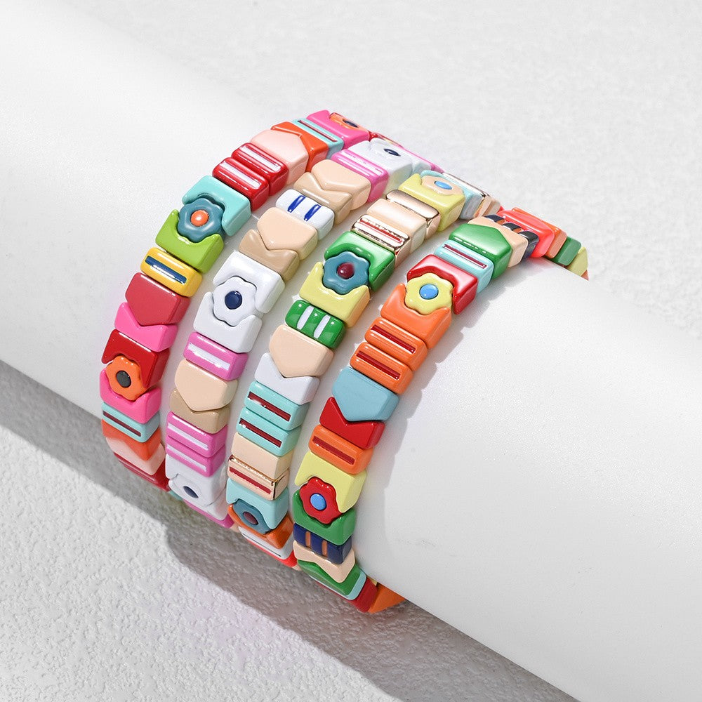 Boho Multicolor Square Bead Bracelet