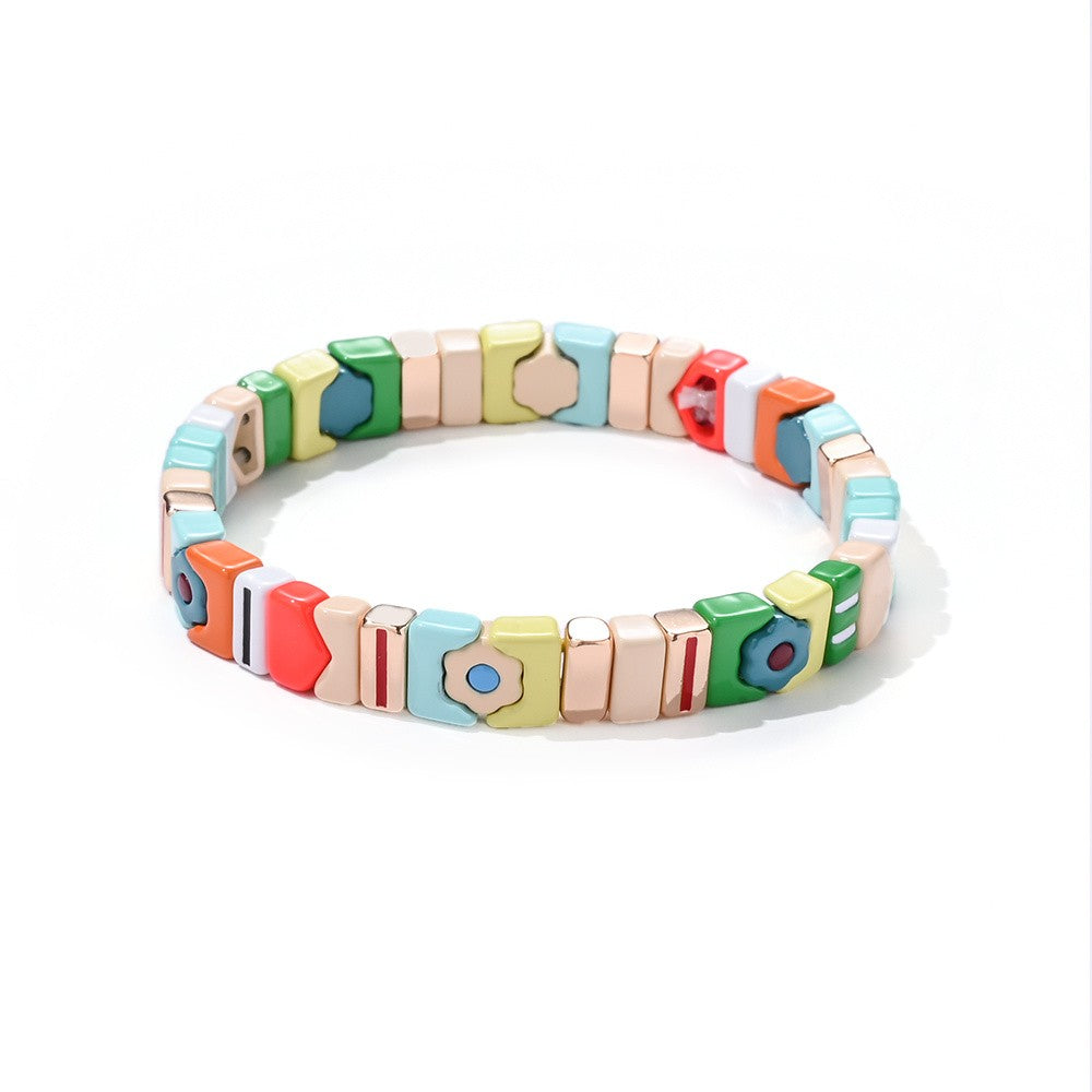 Boho Multicolor Square Bead Bracelet