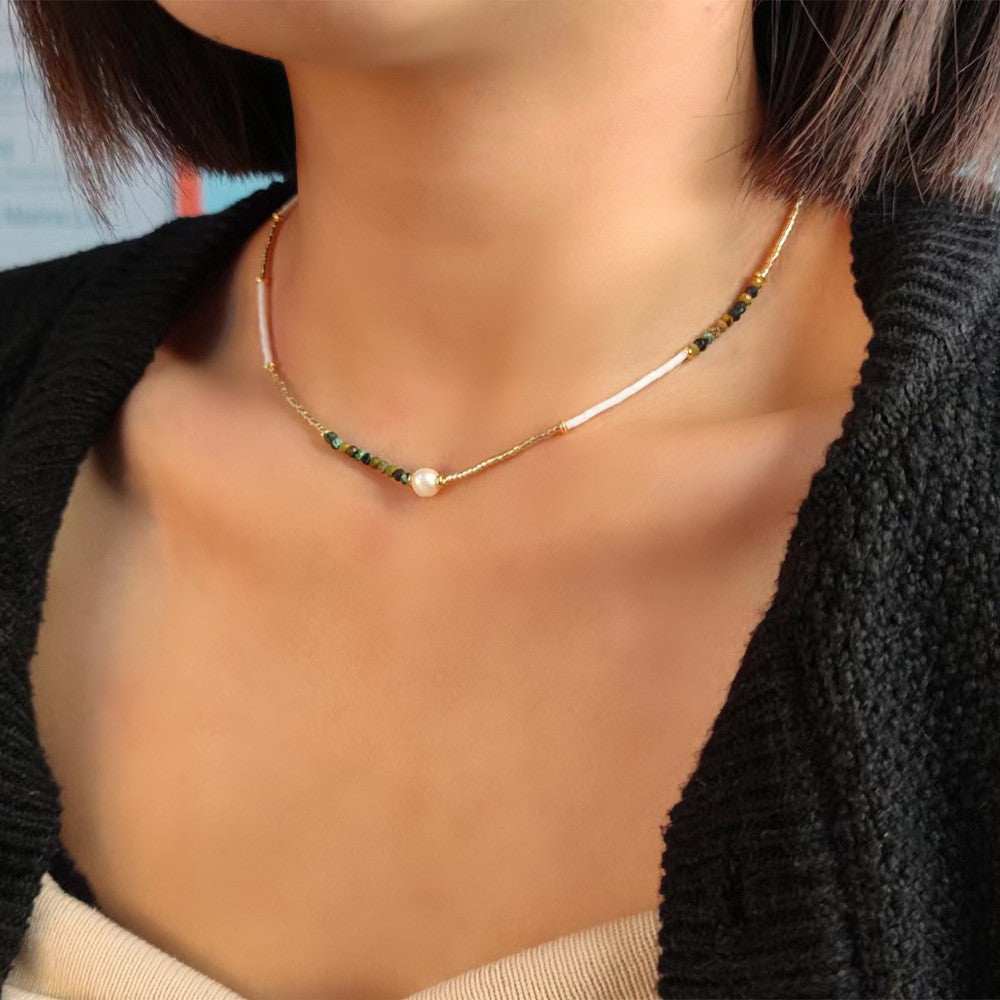 Dainty Shell Bar Pearl Necklace