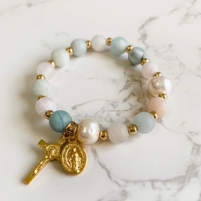 Boho Pastel Bead Virgin Mary Bracelet