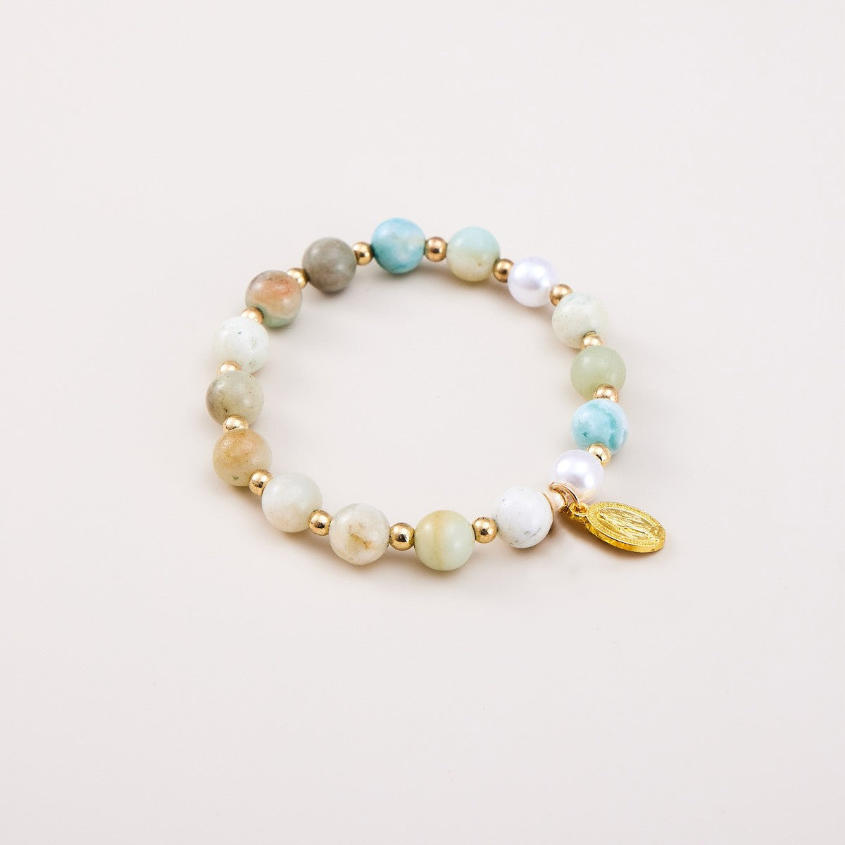 Boho Pastel Bead Virgin Mary Bracelet