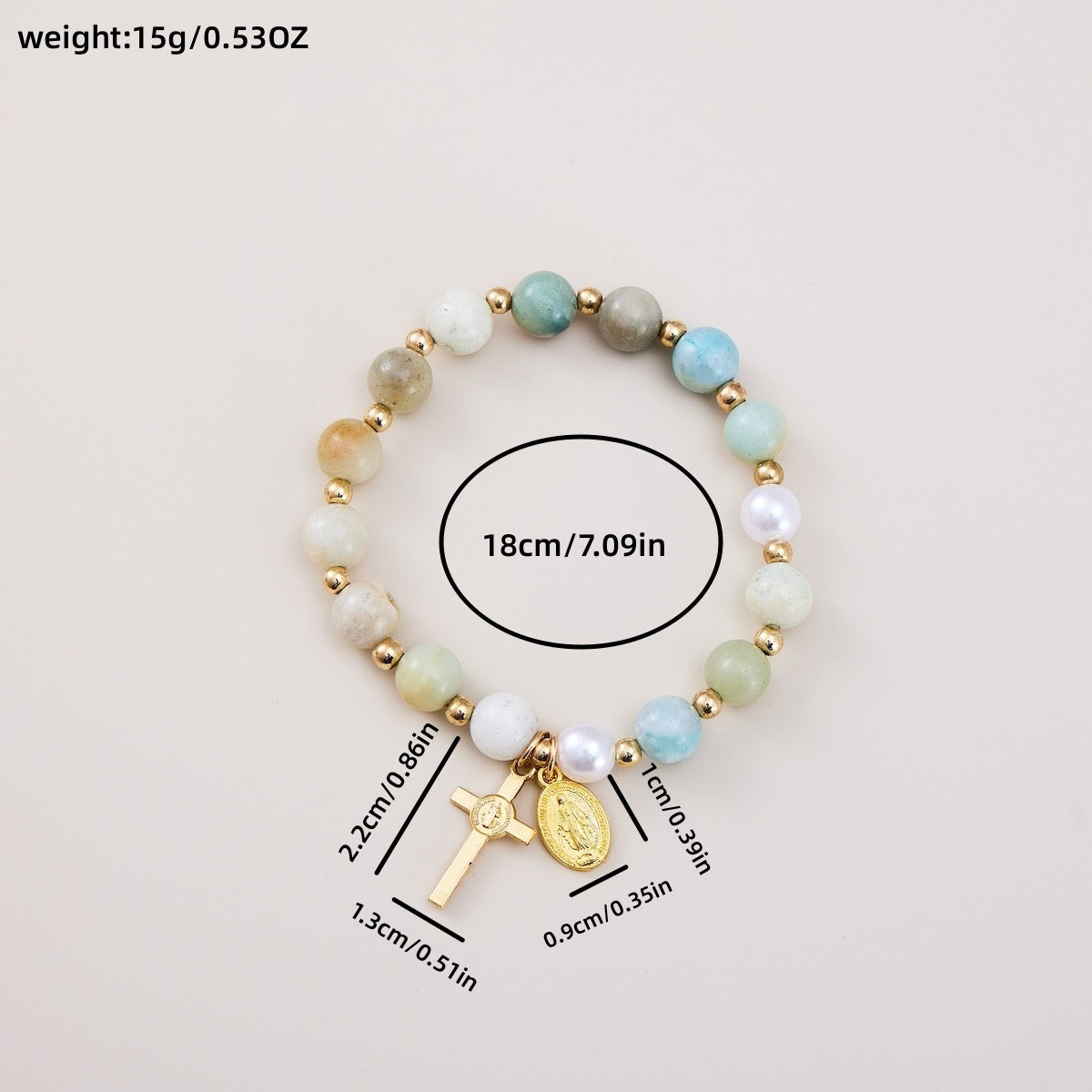 Boho Pastel Bead Virgin Mary Bracelet