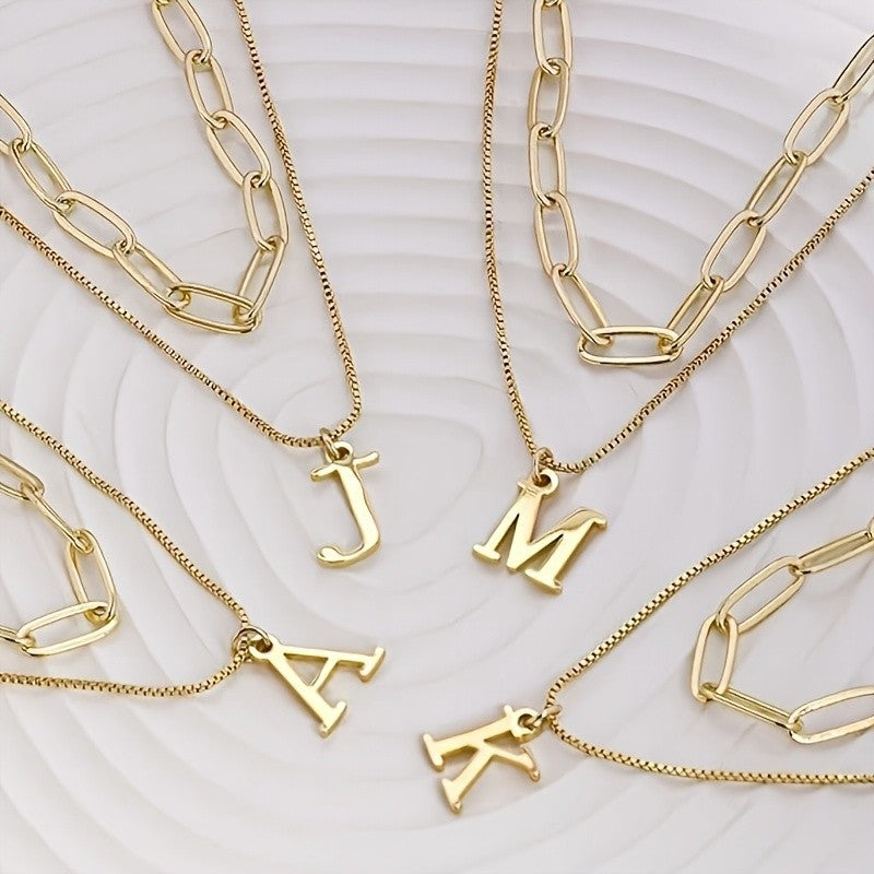 Dainty Initial Letter Double Layer Necklace
