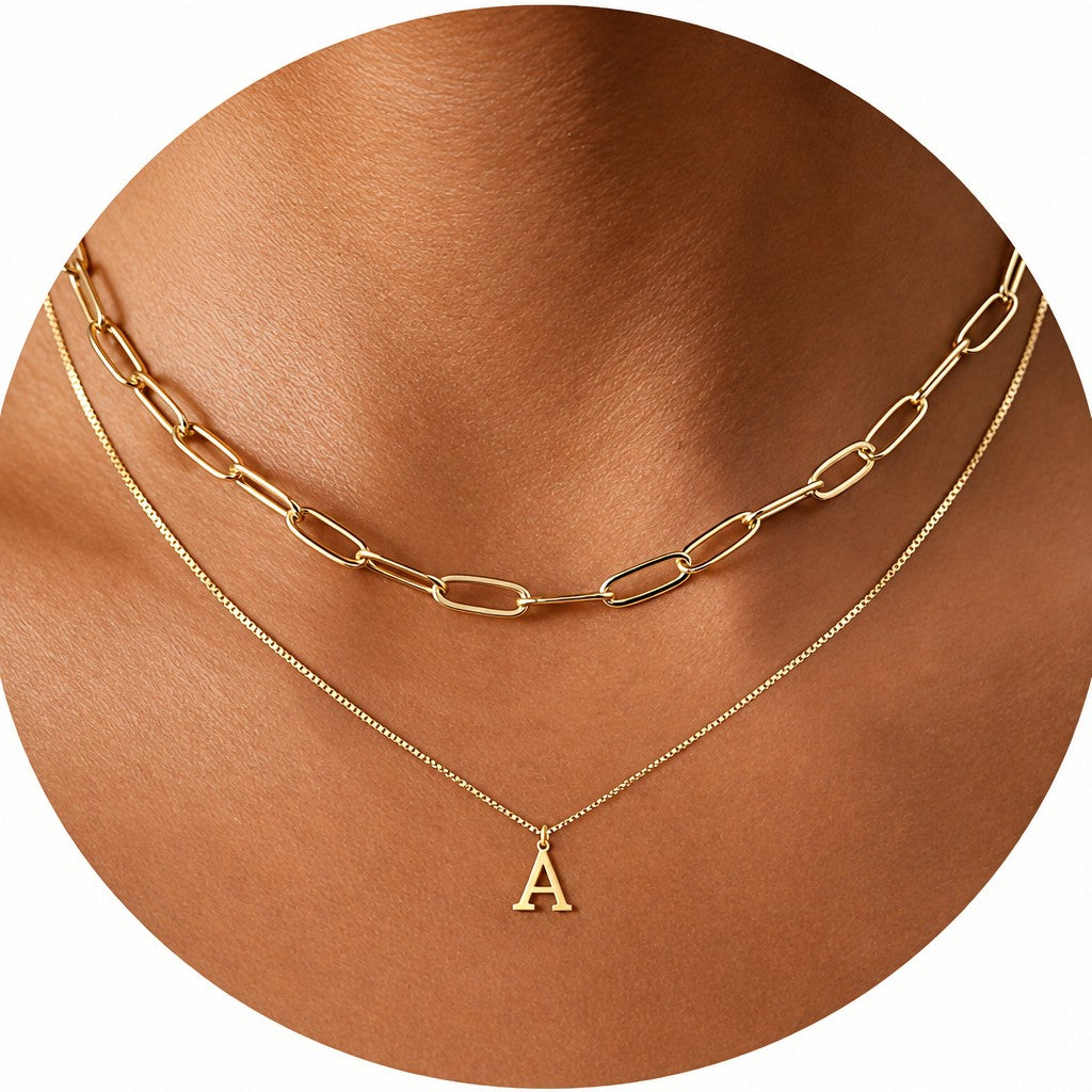 Dainty Initial Letter Double Layer Necklace