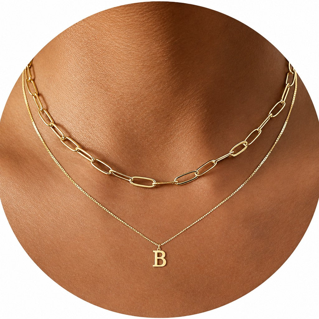 Dainty Initial Letter Double Layer Necklace