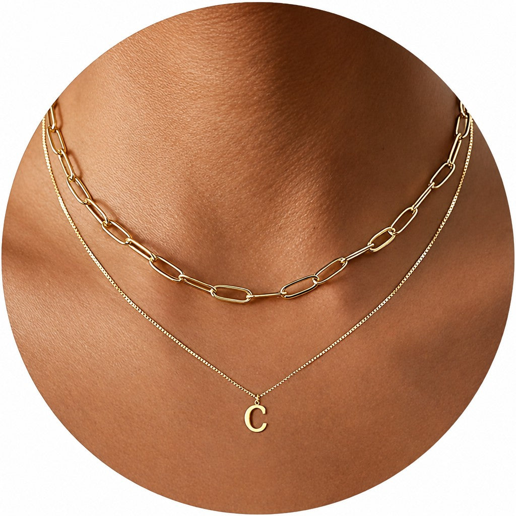 Dainty Initial Letter Double Layer Necklace