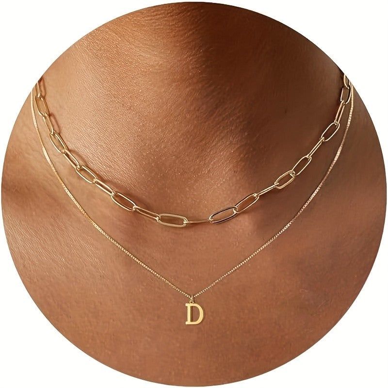 Dainty Initial Letter Double Layer Necklace