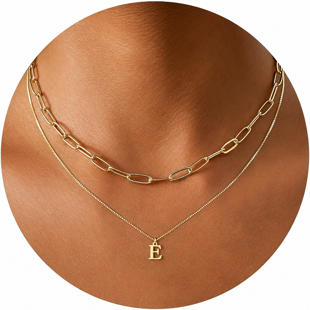 Dainty Initial Letter Double Layer Necklace