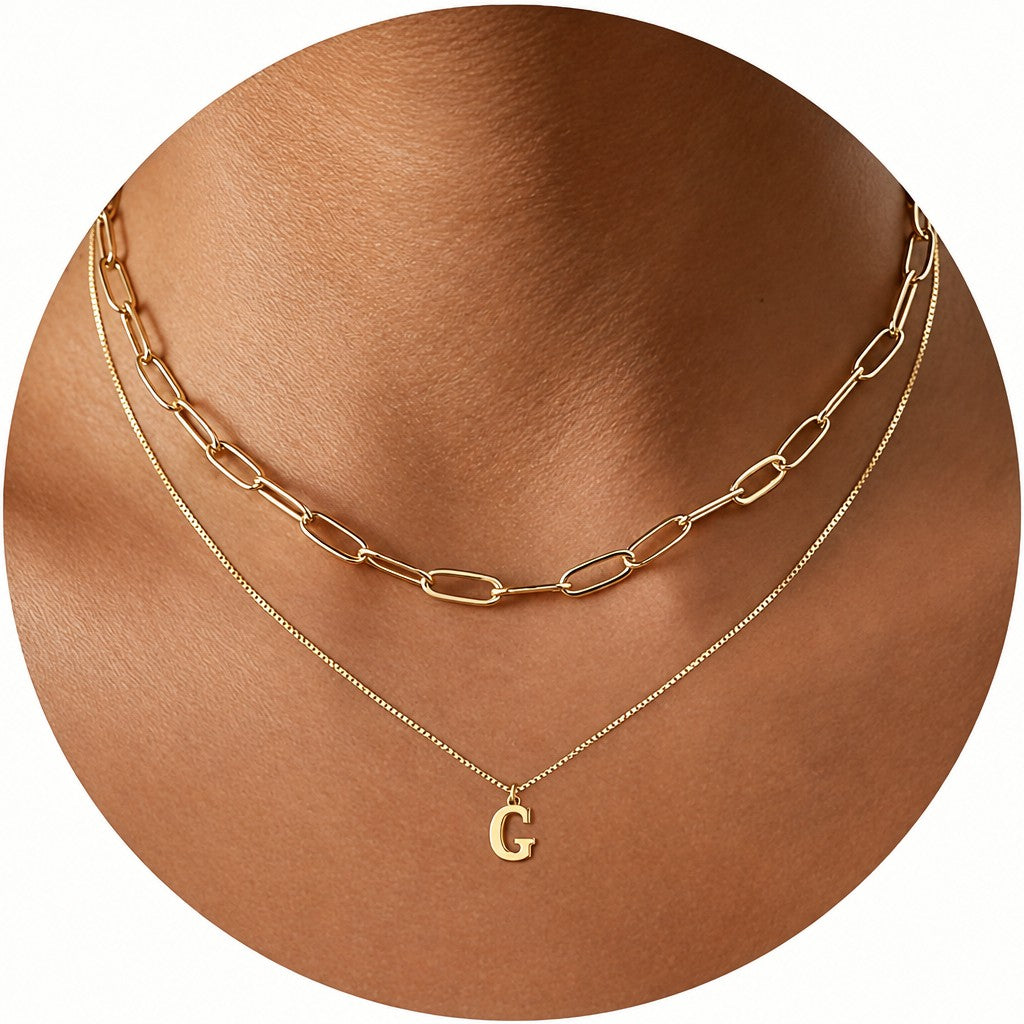 Dainty Initial Letter Double Layer Necklace