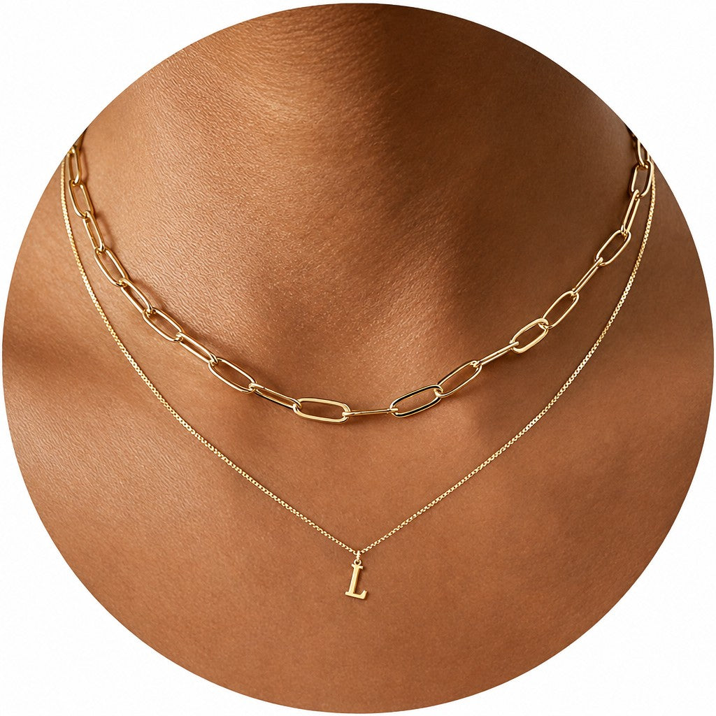 Dainty Initial Letter Double Layer Necklace