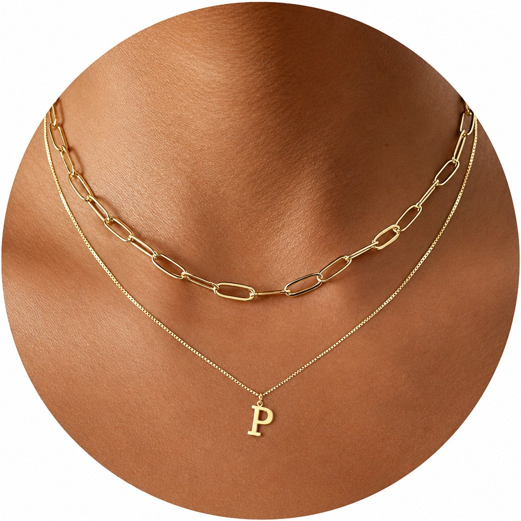 Dainty Initial Letter Double Layer Necklace