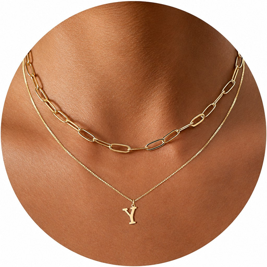 Dainty Initial Letter Double Layer Necklace
