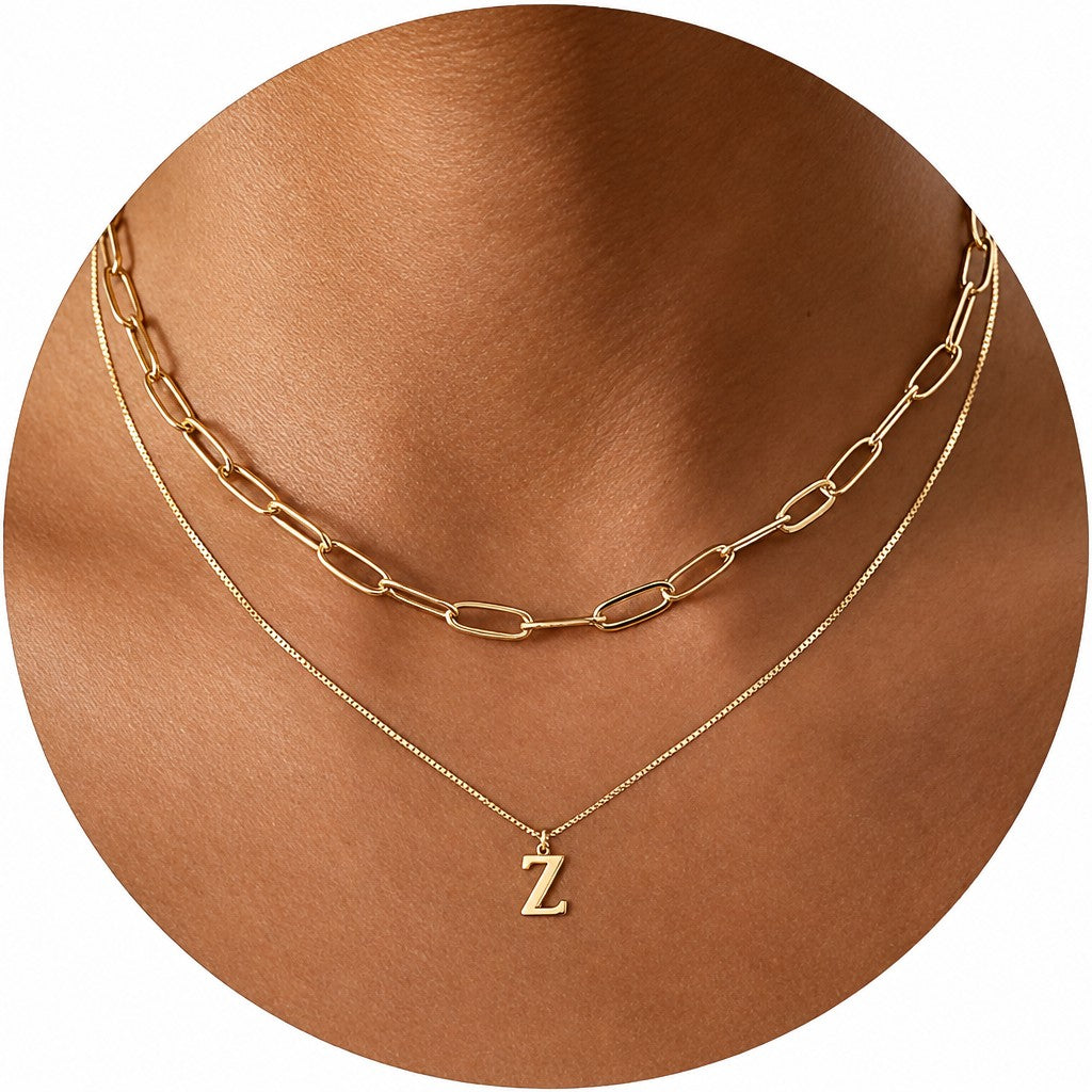 Dainty Initial Letter Double Layer Necklace