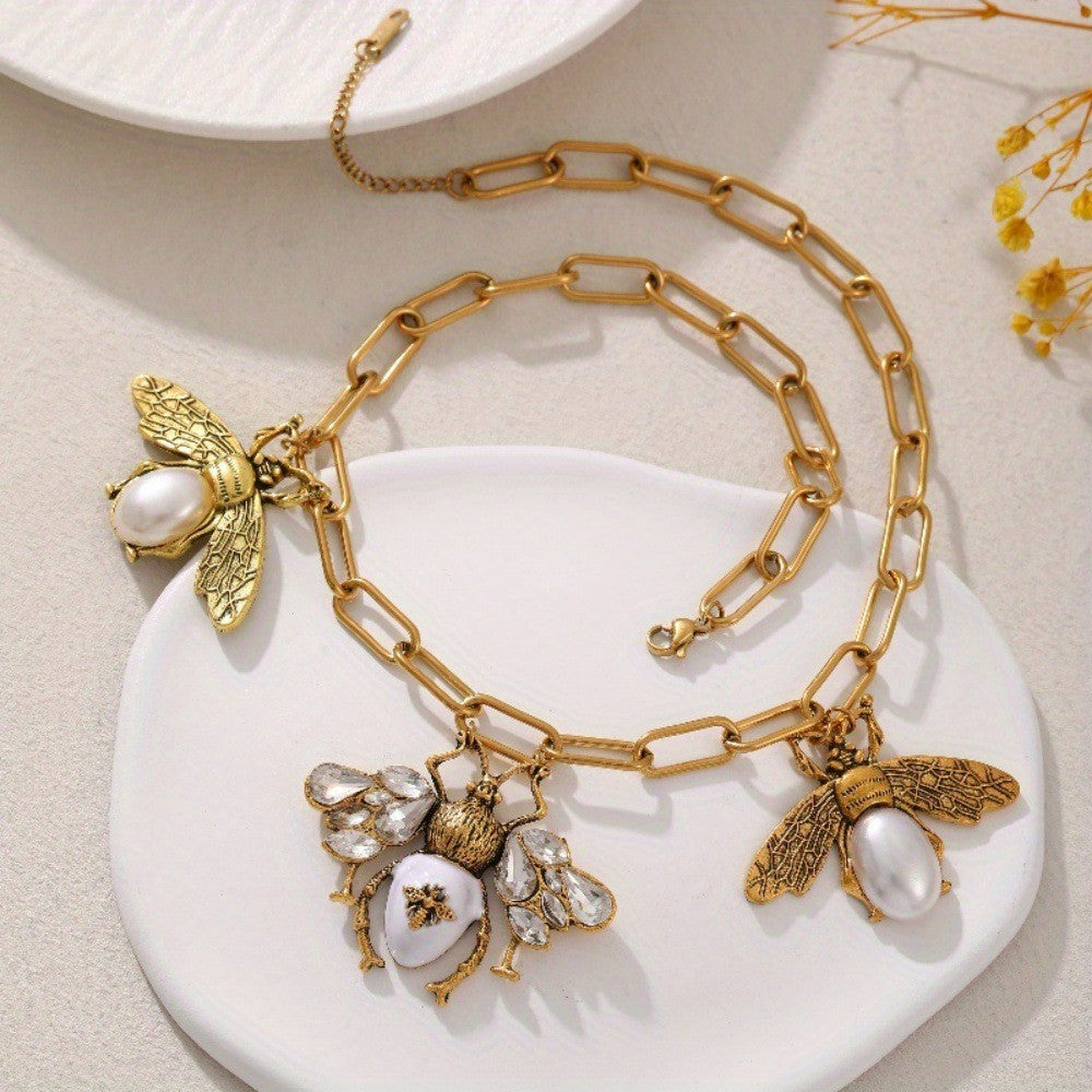 Classy Pearl Bee Statement Necklace