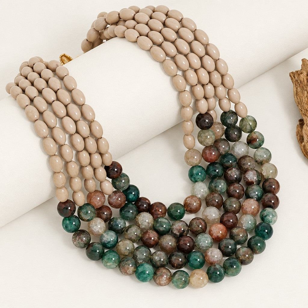 Boho Earth Tone Resin Bib Necklace