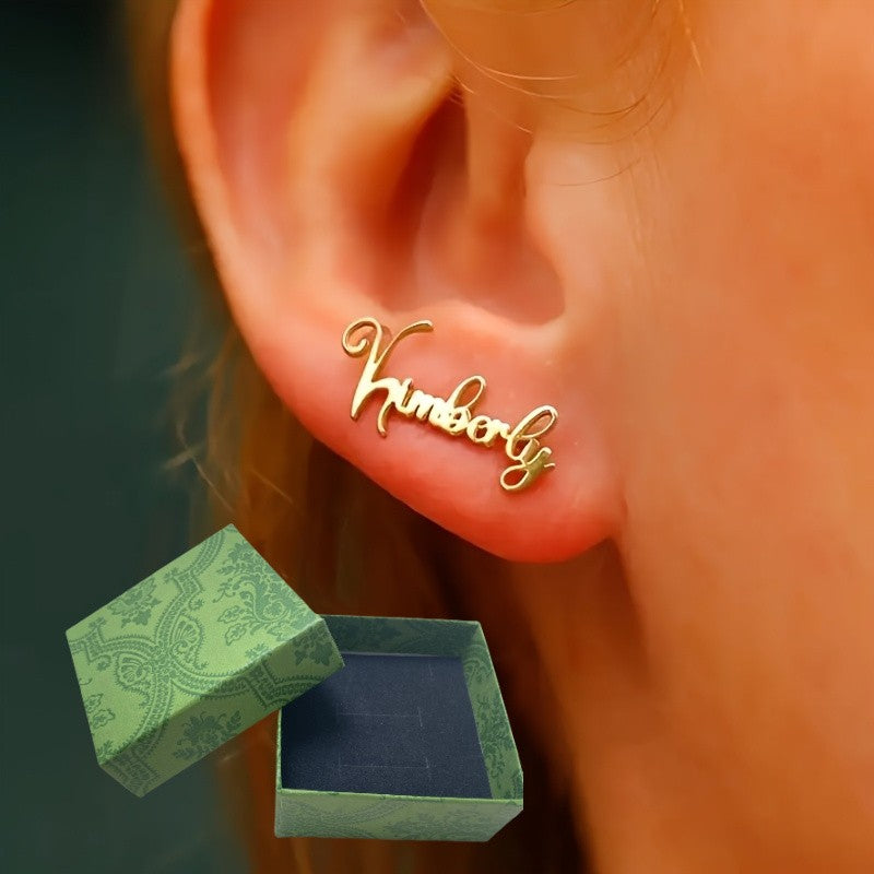 18k Dainty Custom Name Script Earrings