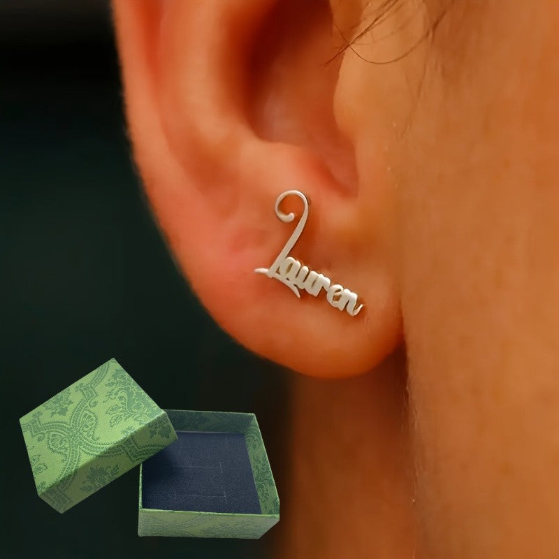 18k Dainty Custom Name Script Earrings
